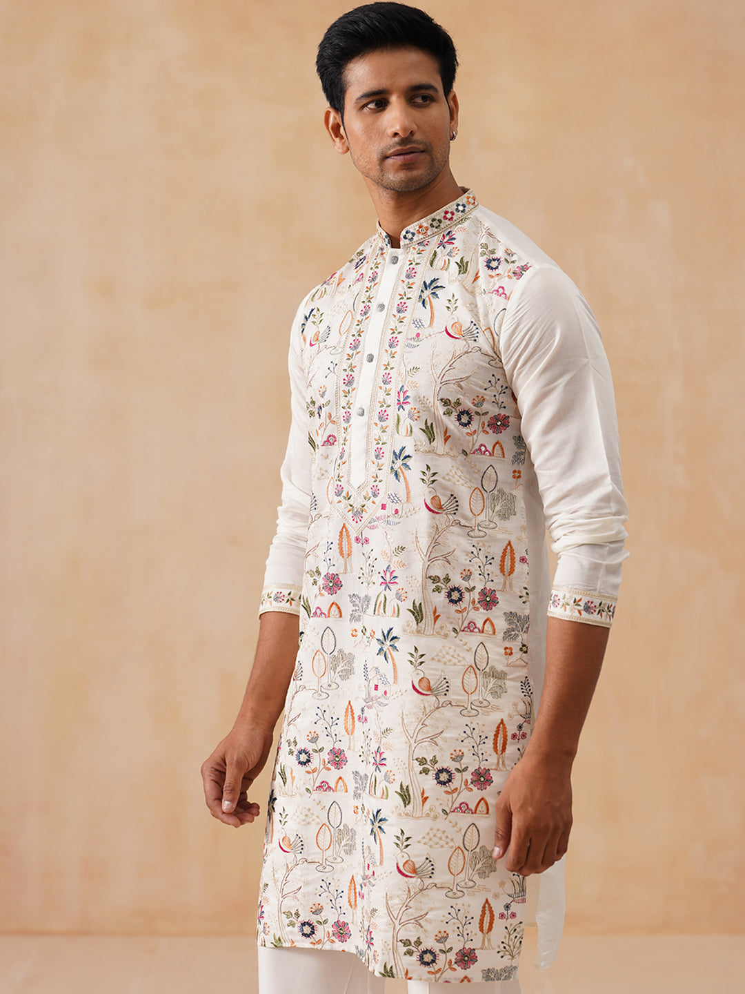 Silk Blend Embroidered Kurta