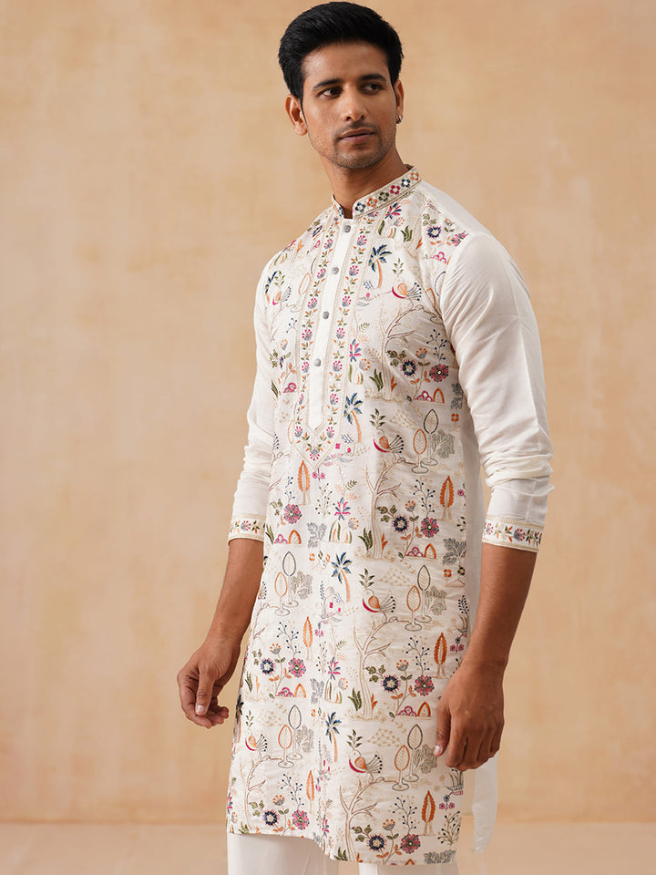 Silk Blend Embroidered Kurta
