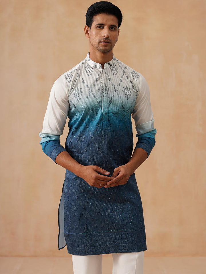 Silk Blend Embroidered Kurta
