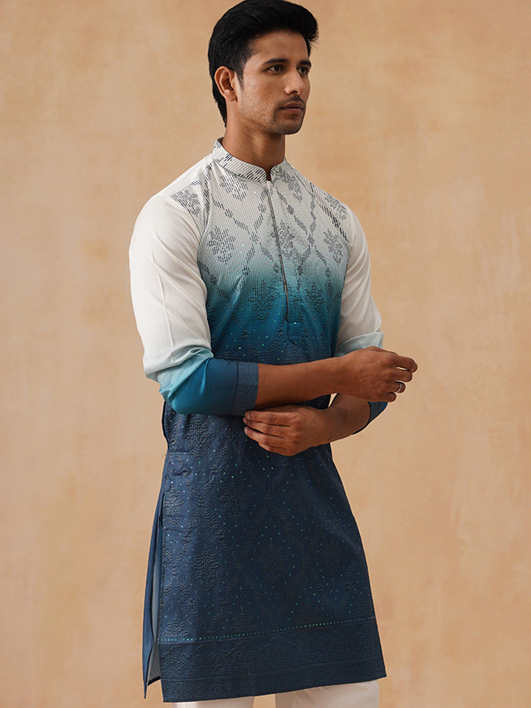 Silk Blend Embroidered Kurta