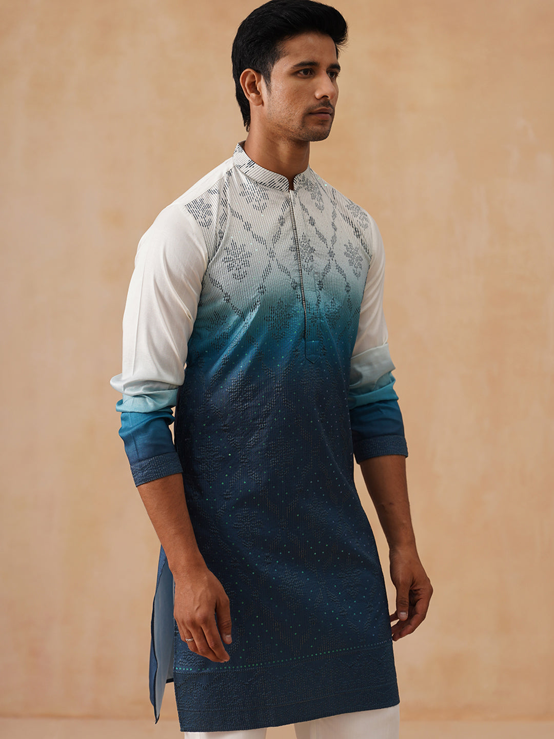 Silk Blend Embroidered Kurta