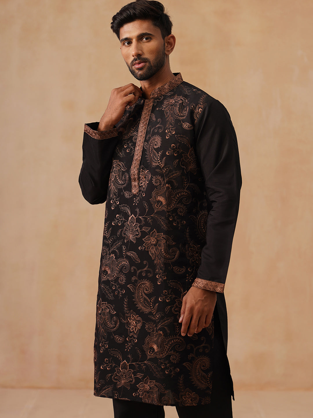 Silk Blend Embroidered Kurta