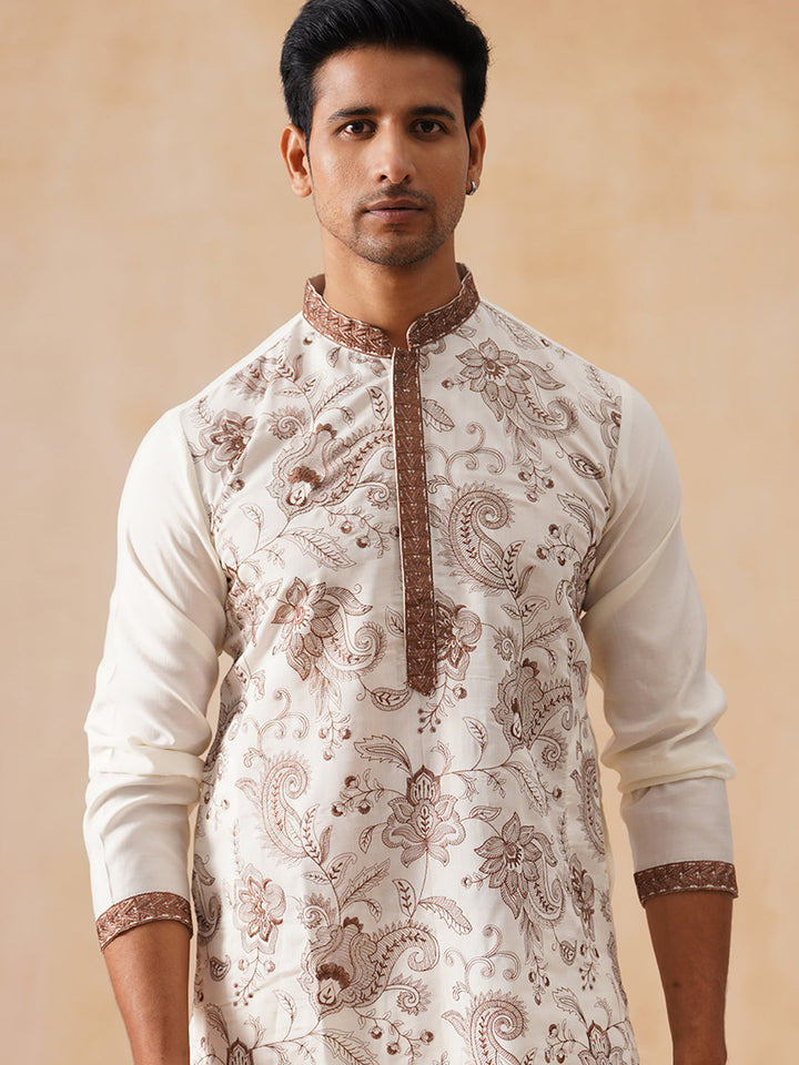 Silk Blend Embroidered Kurta