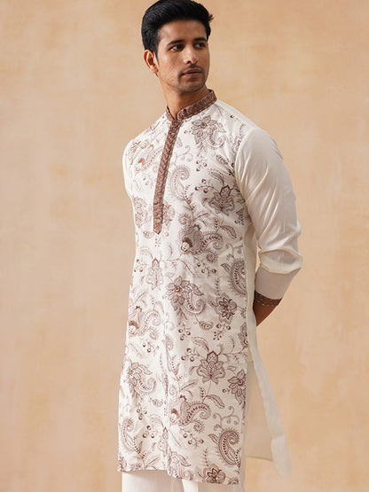 Silk Blend Embroidered Kurta
