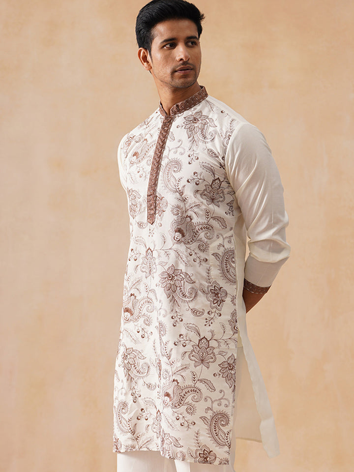 Silk Blend Embroidered Kurta