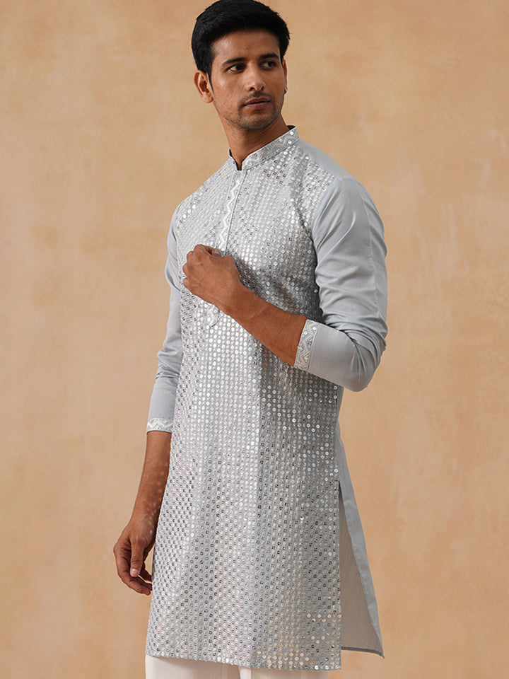 Silk Blend Embroidered Kurta