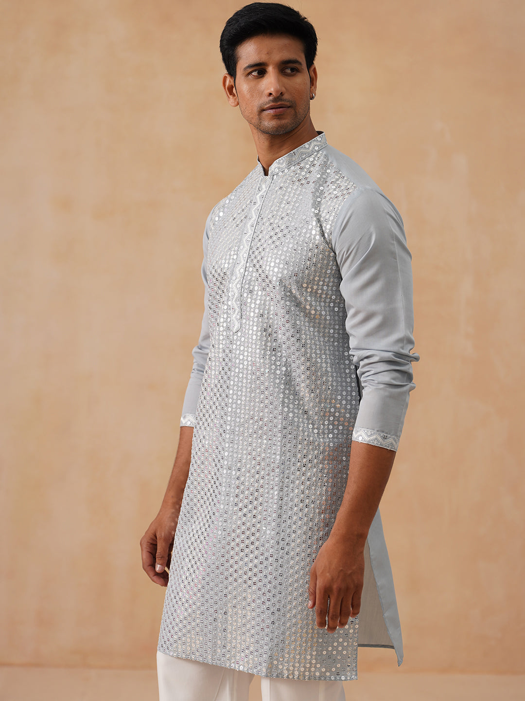 Silk Blend Embroidered Kurta