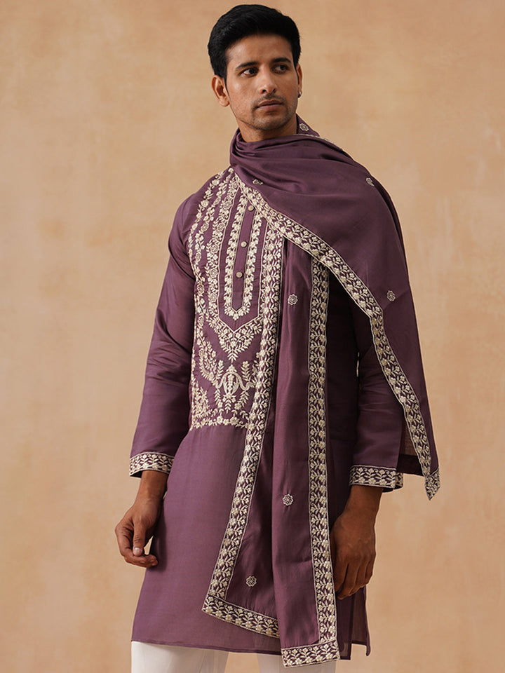 Silk Blend Embroidered Kurta