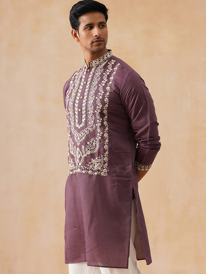 Silk Blend Embroidered Kurta