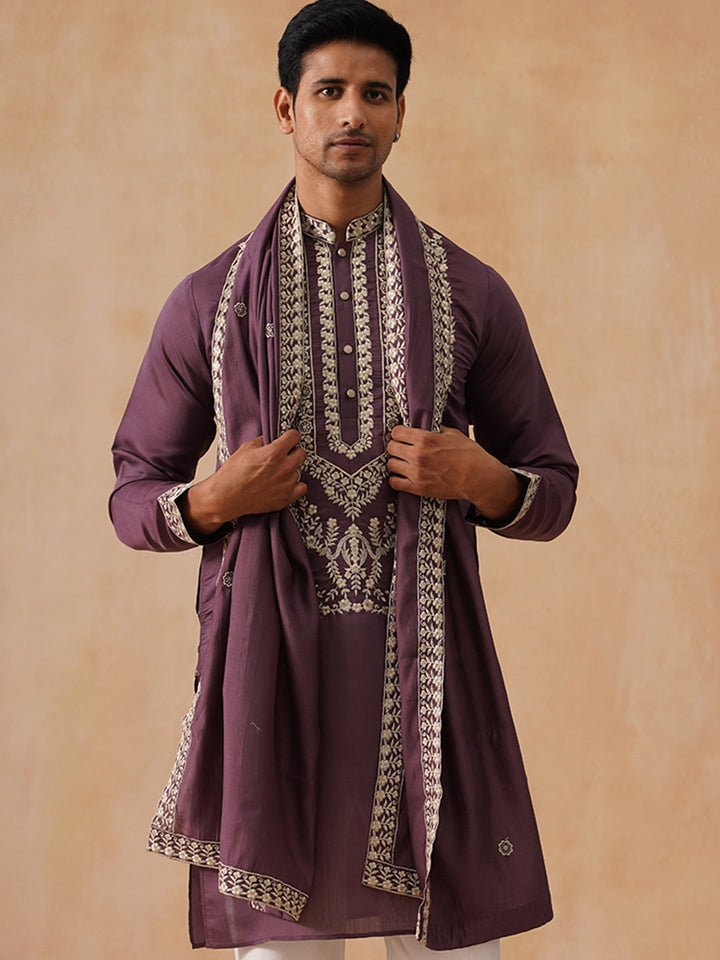 Silk Blend Embroidered Kurta