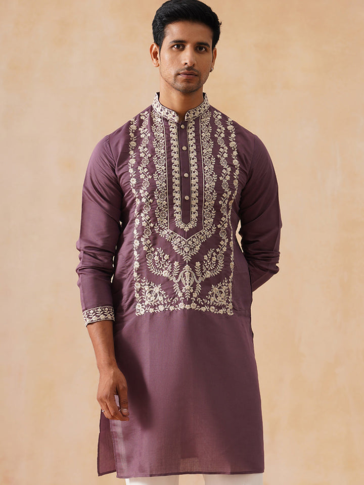 Silk Blend Embroidered Kurta