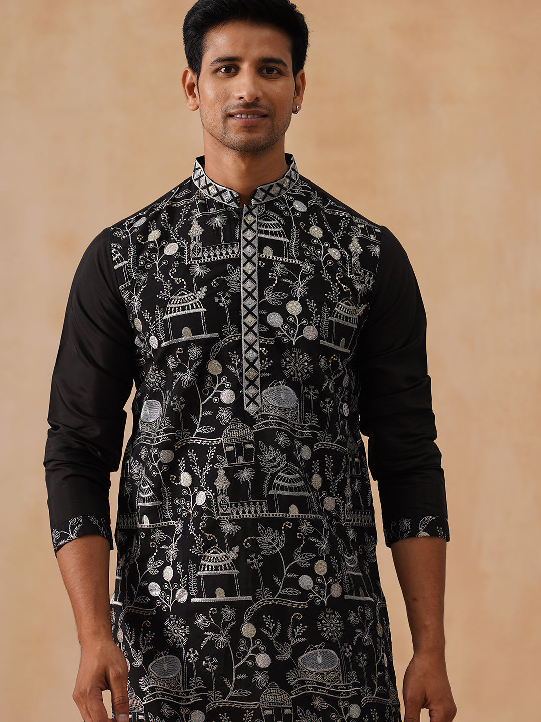 Silk Blend Embroidered Kurta