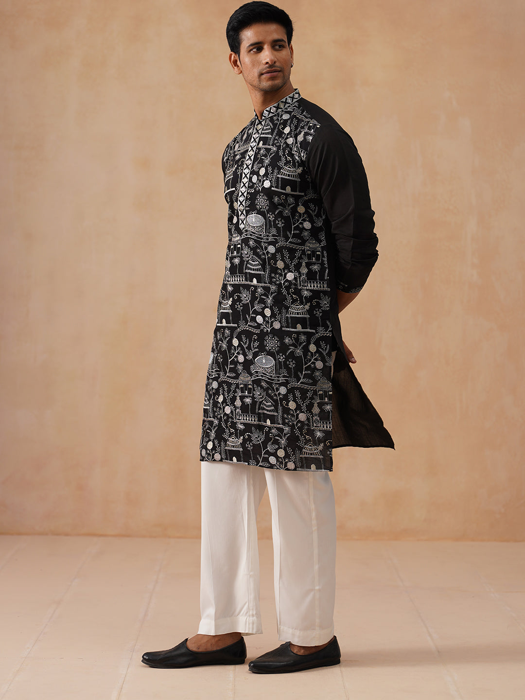 Silk Blend Embroidered Kurta