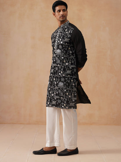 Silk Blend Embroidered Kurta