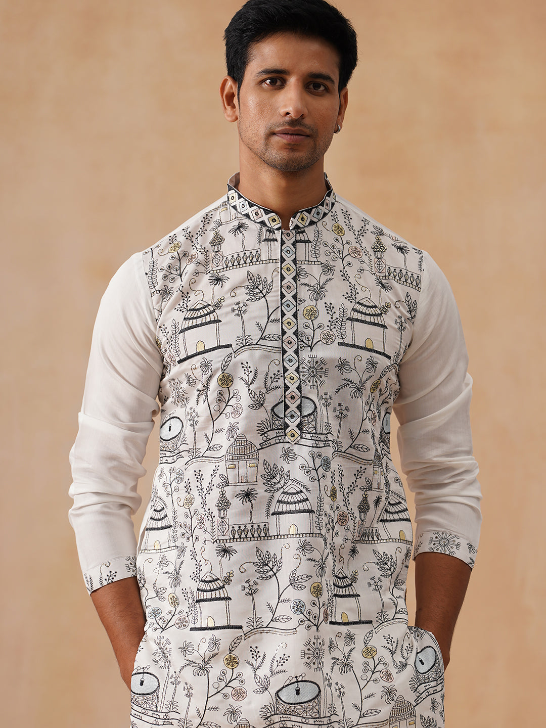 Silk Blend Embroidered Kurta