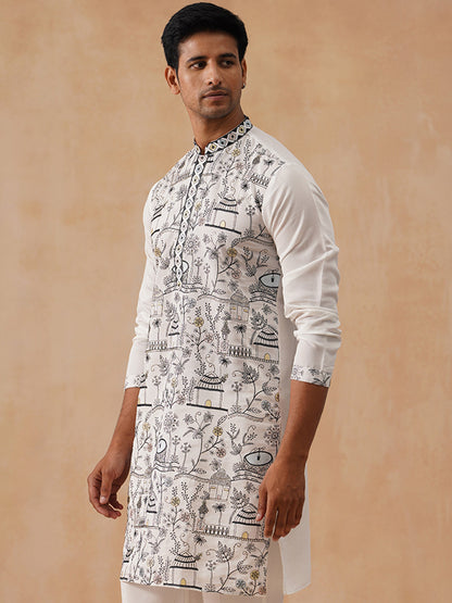 Silk Blend Embroidered Kurta