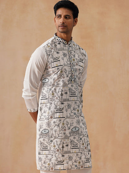 Silk Blend Embroidered Kurta