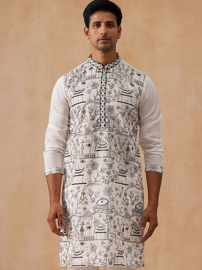 Silk Blend Embroidered Kurta