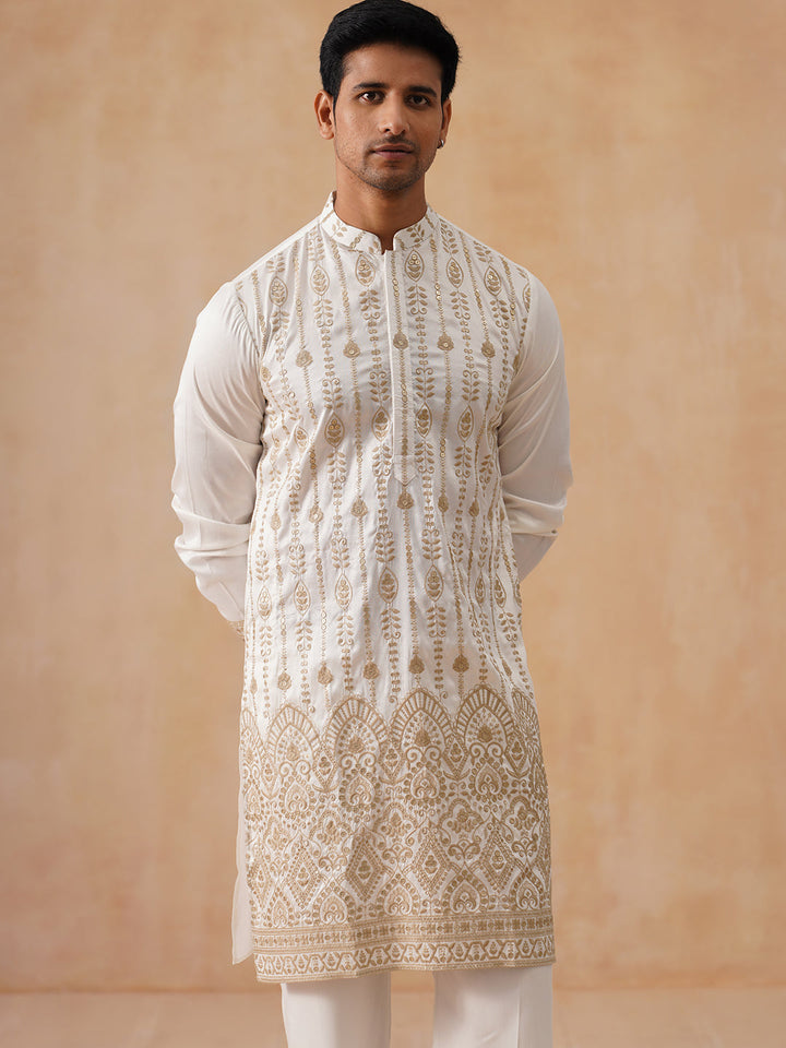 Silk Blend Embroidered Kurta