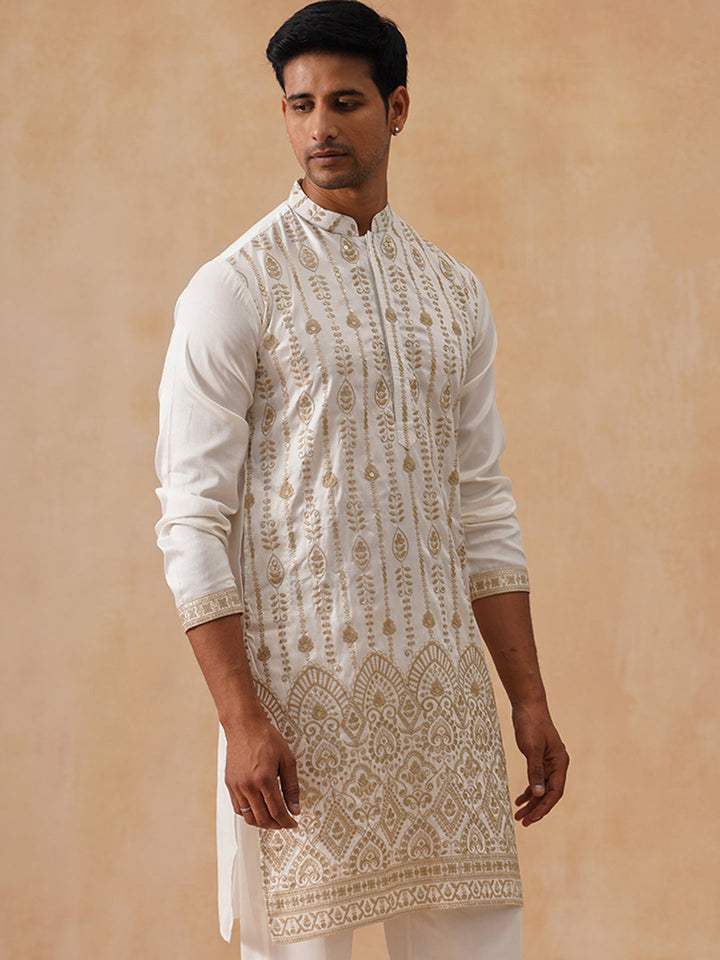 Silk Blend Embroidered Kurta