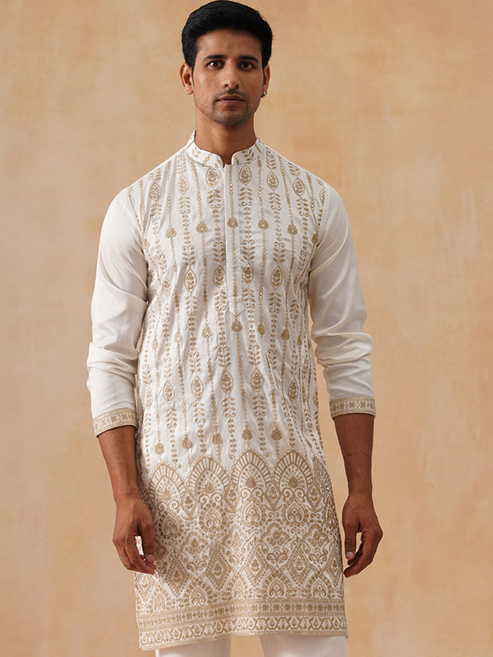 Silk Blend Embroidered Kurta