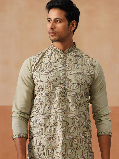Silk Blend Embroidered Kurta