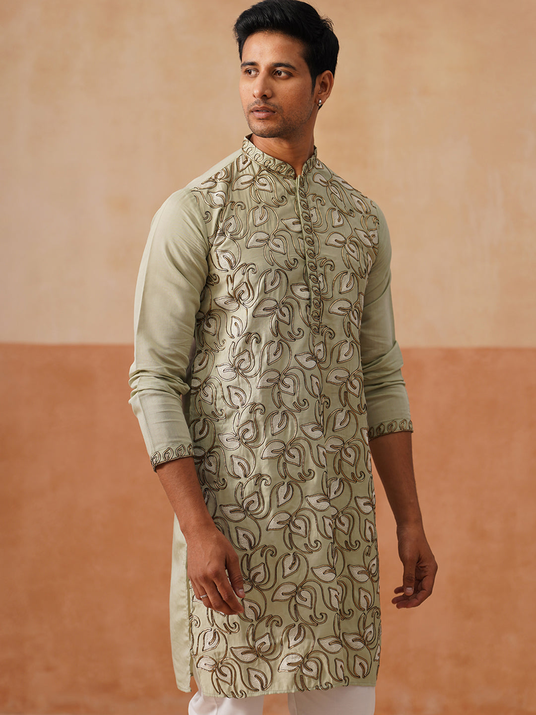Silk Blend Embroidered Kurta