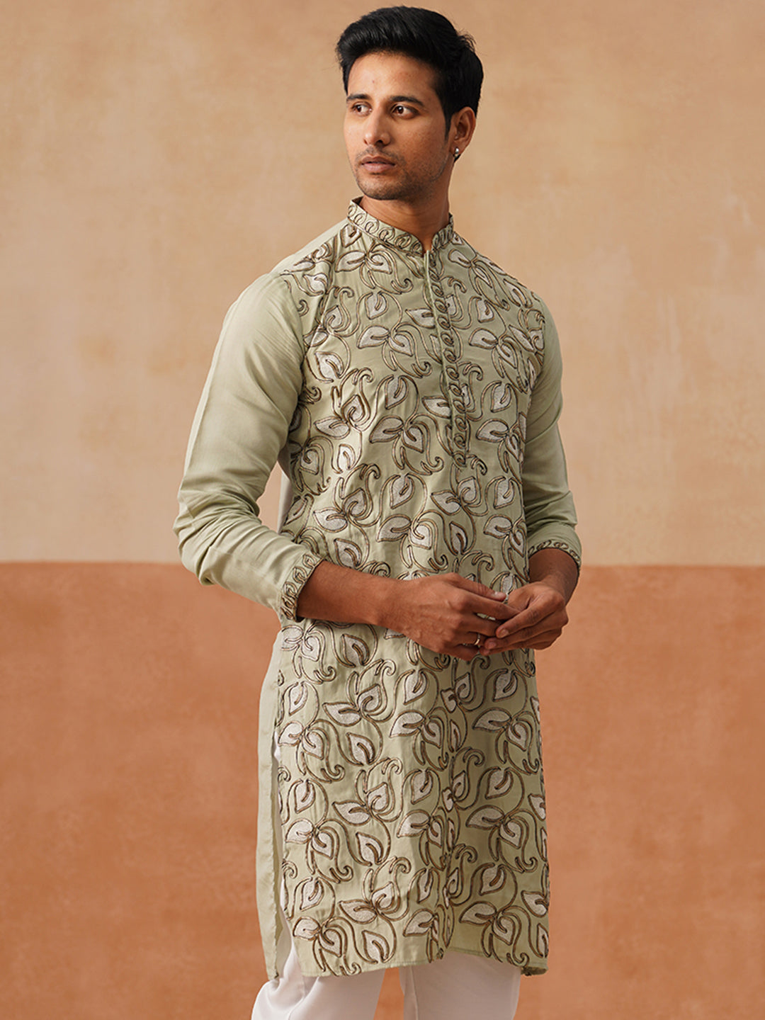 Silk Blend Embroidered Kurta