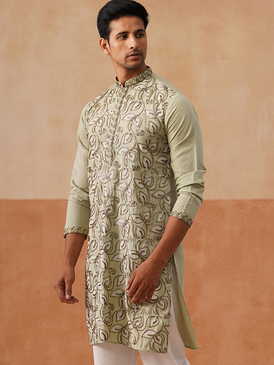 Silk Blend Embroidered Kurta