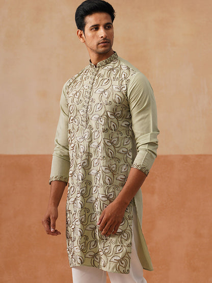 Silk Blend Embroidered Kurta