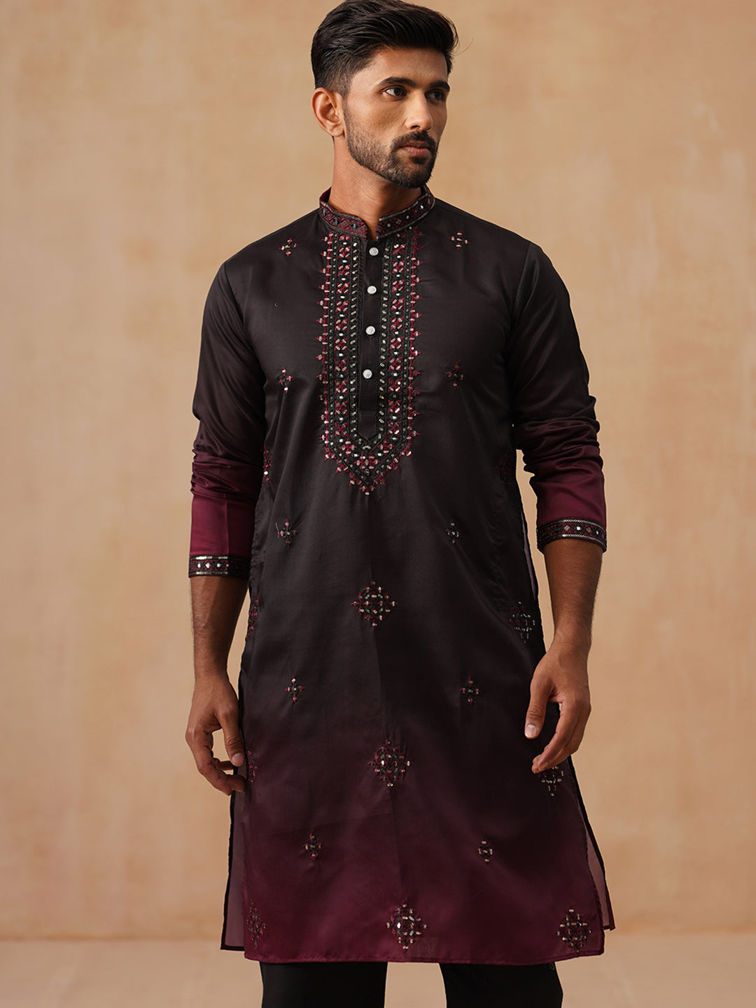 Silk Blend Embroidered Kurta