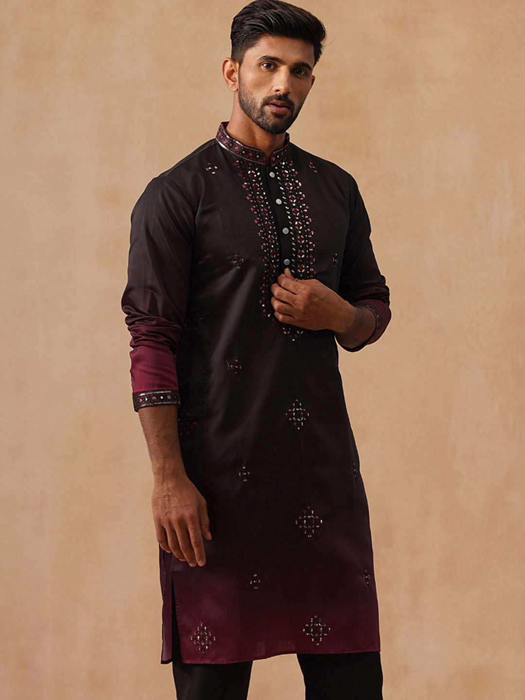 Silk Blend Embroidered Kurta