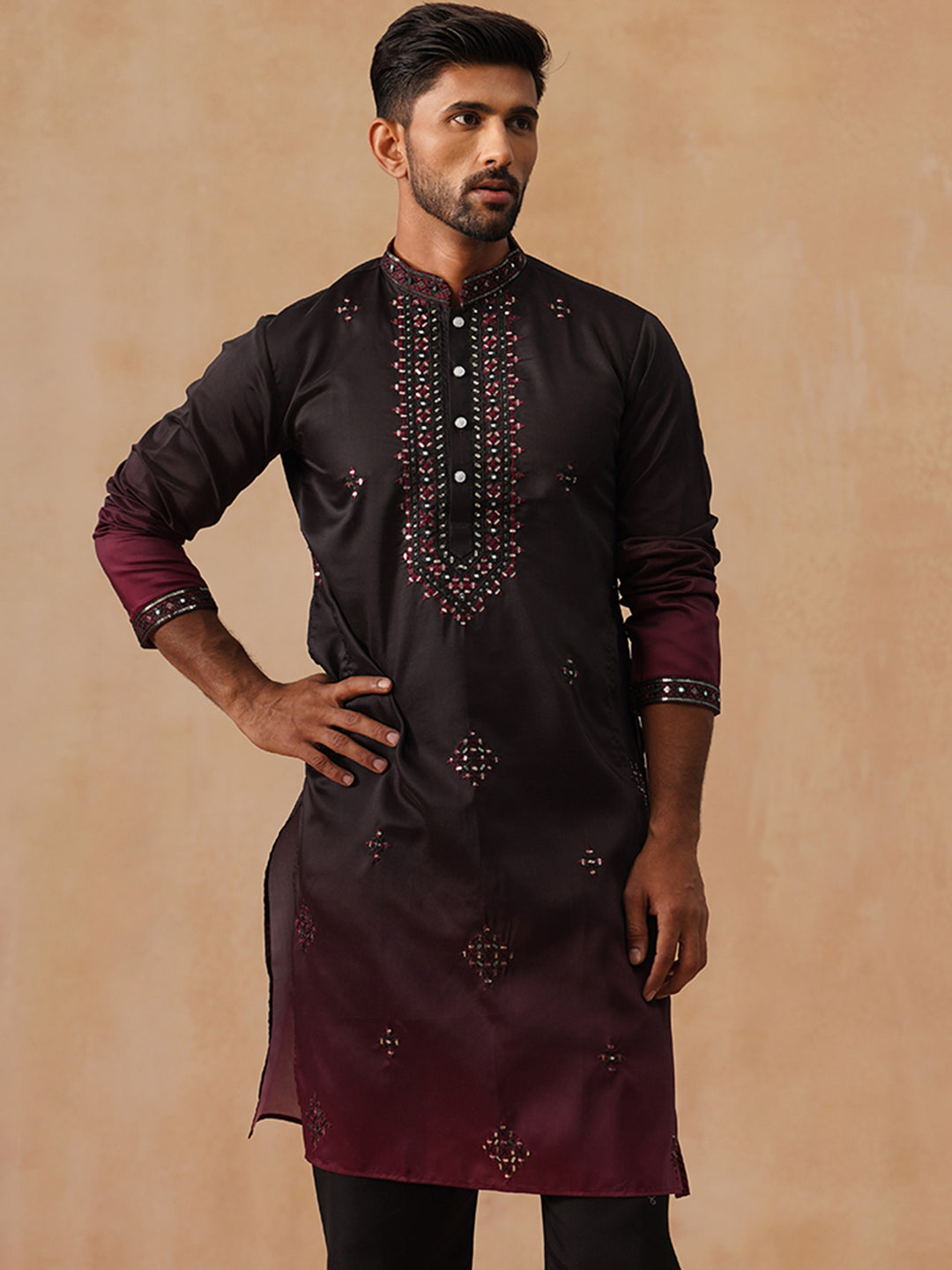 Silk Blend Embroidered Kurta