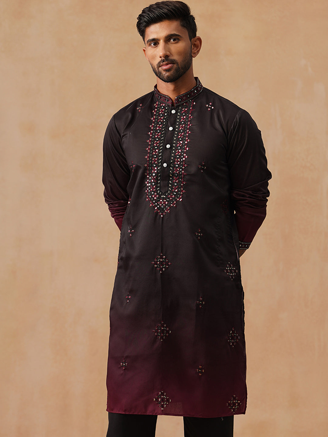 Silk Blend Embroidered Kurta