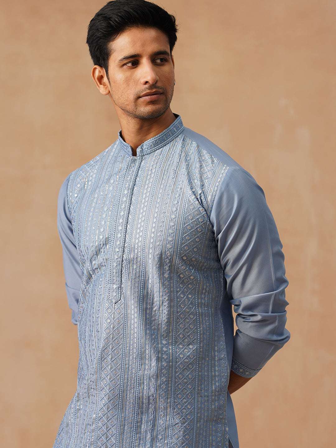 Silk Blend Embroidered Kurta