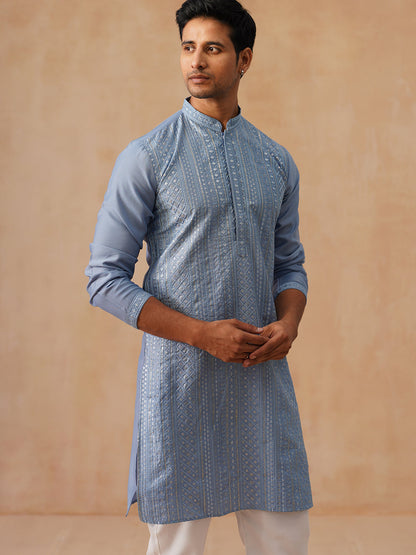 Silk Blend Embroidered Kurta