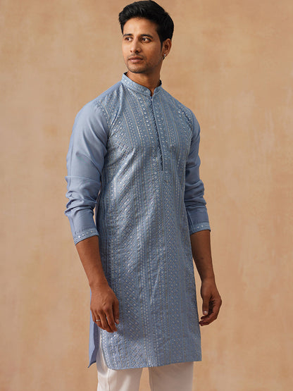 Silk Blend Embroidered Kurta