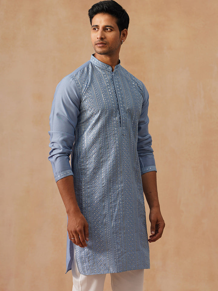 Silk Blend Embroidered Kurta