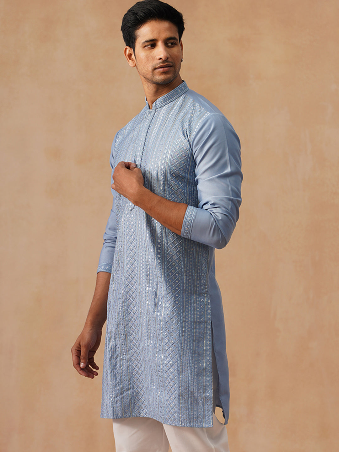 Silk Blend Embroidered Kurta