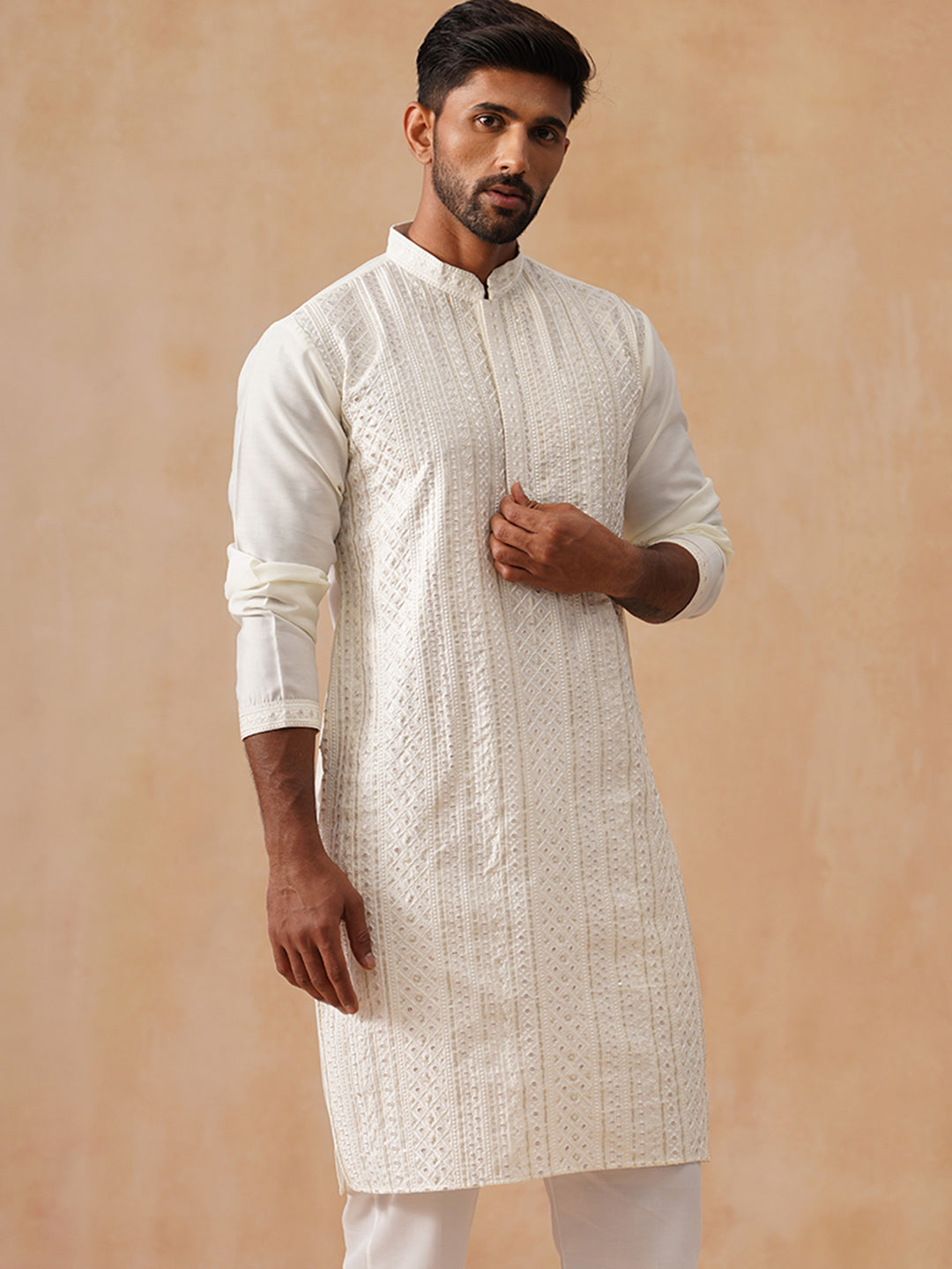 Silk Blend Embroidered Kurta
