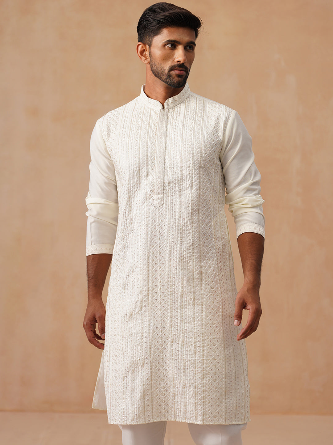 Silk Blend Embroidered Kurta