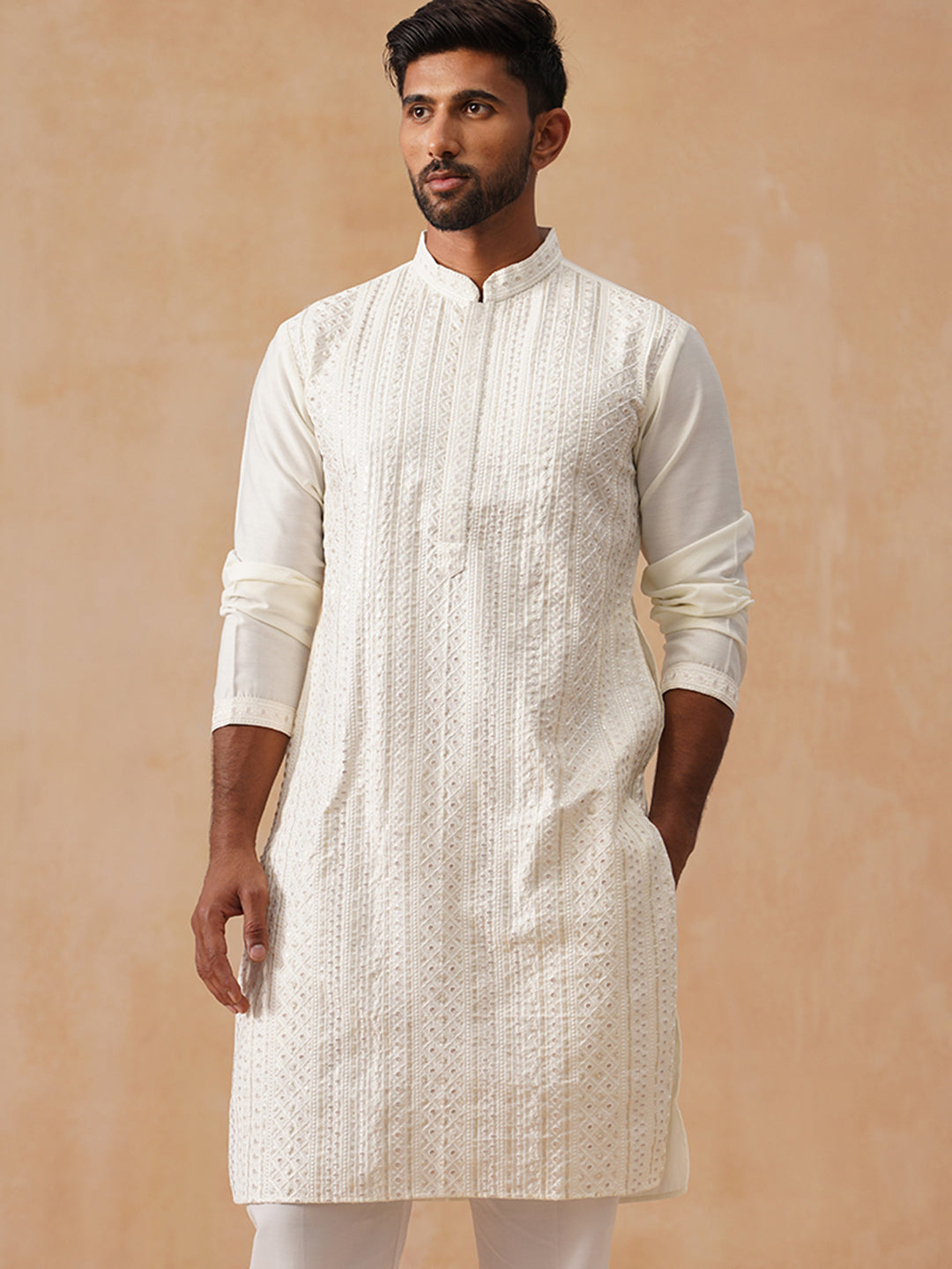 Silk Blend Embroidered Kurta
