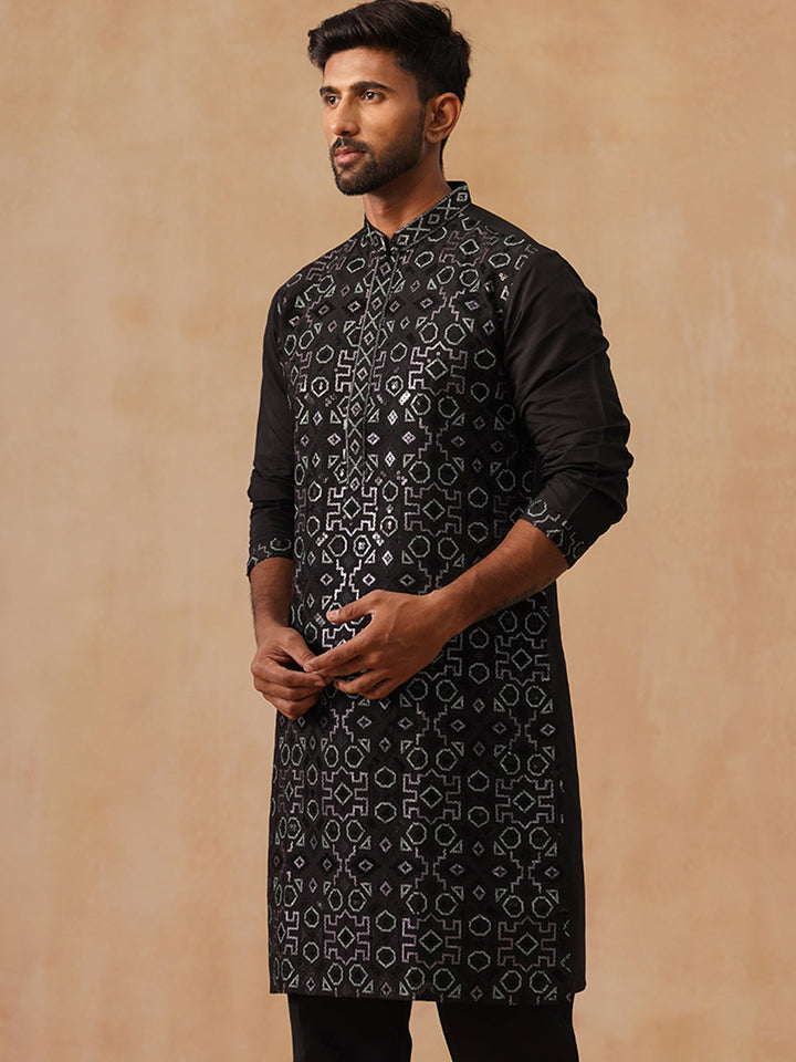 Silk Blend Embroidered Kurta
