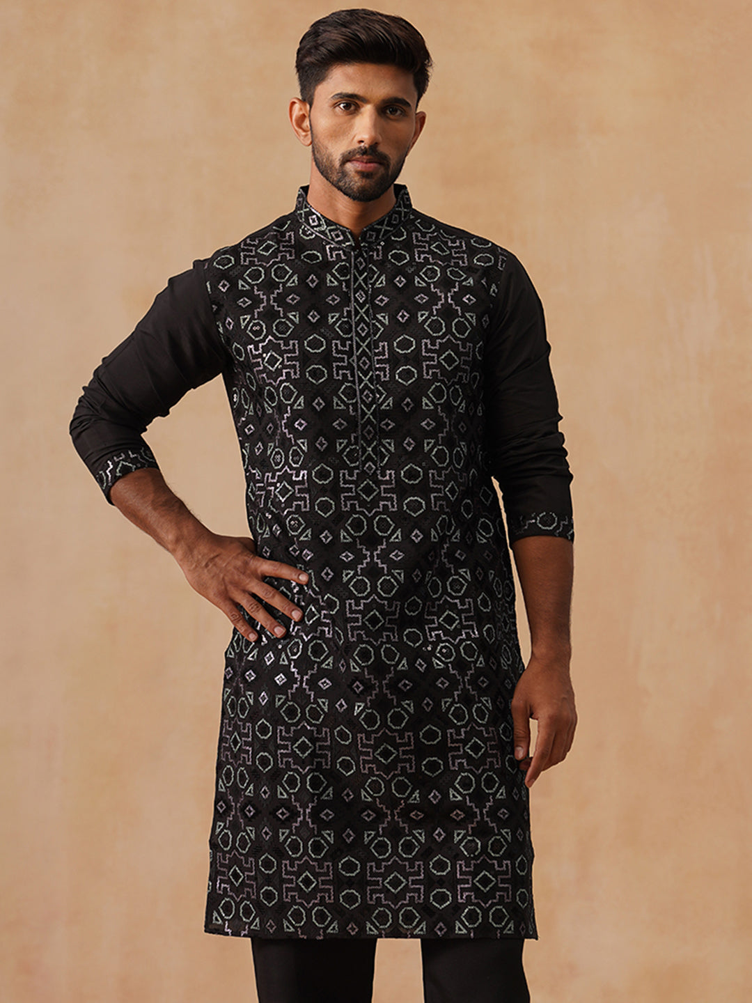 Silk Blend Embroidered Kurta