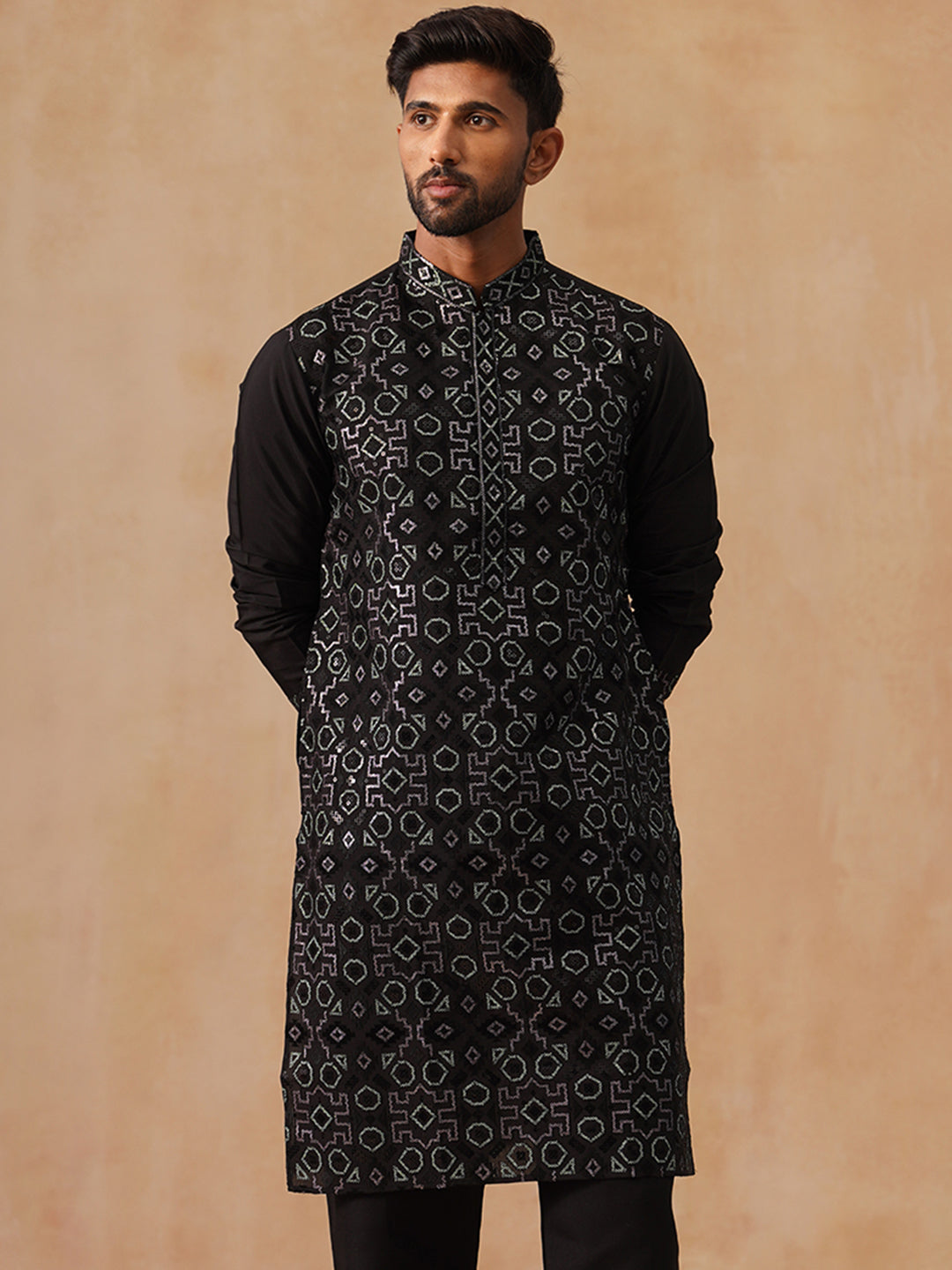 Silk Blend Embroidered Kurta