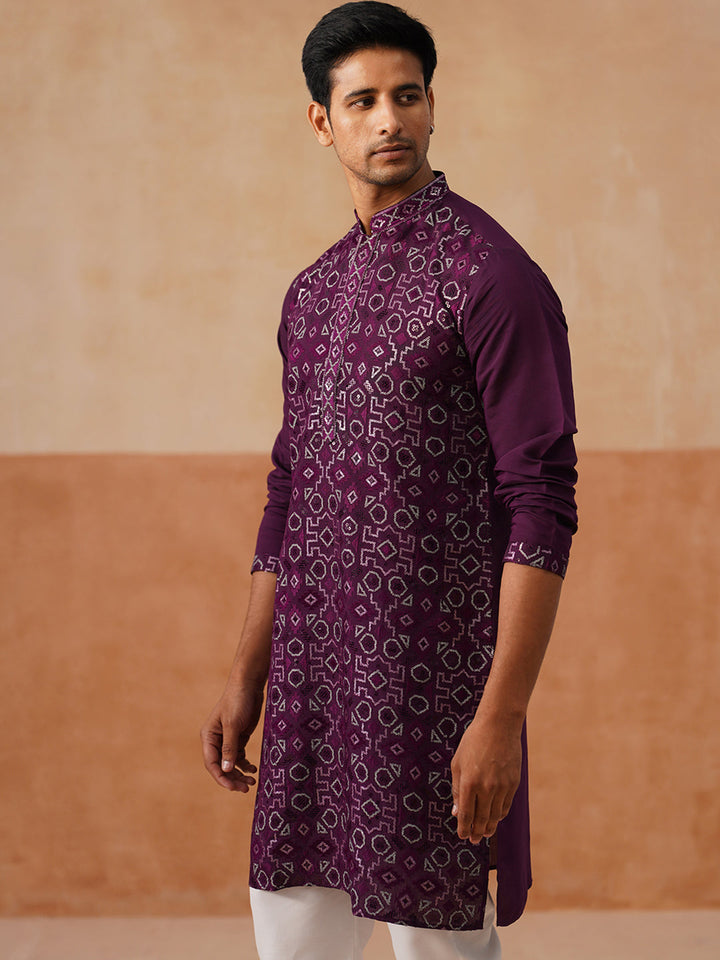 Silk Blend Embroidered Kurta