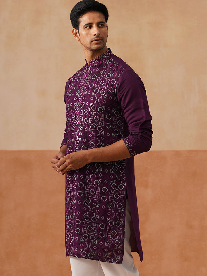 Silk Blend Embroidered Kurta