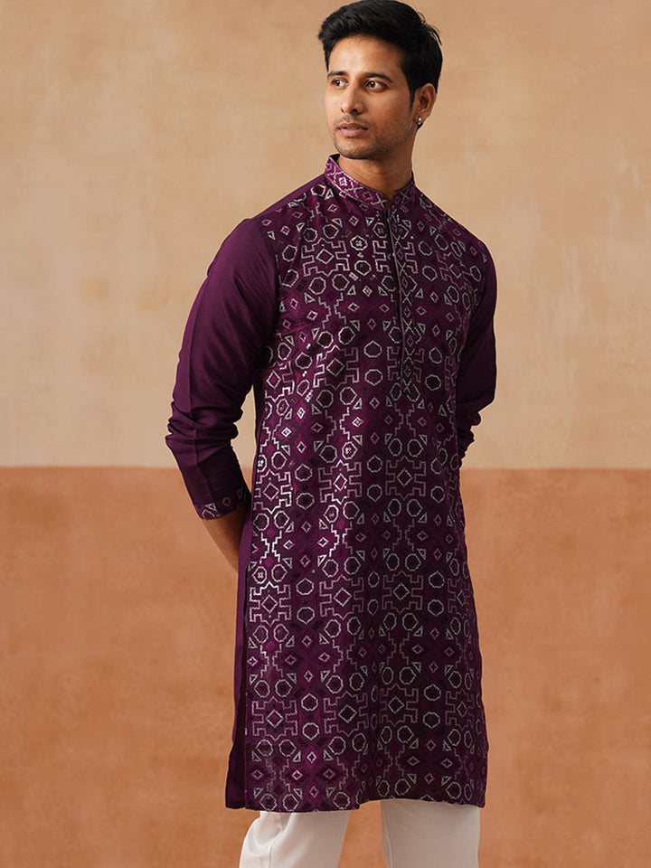Silk Blend Embroidered Kurta