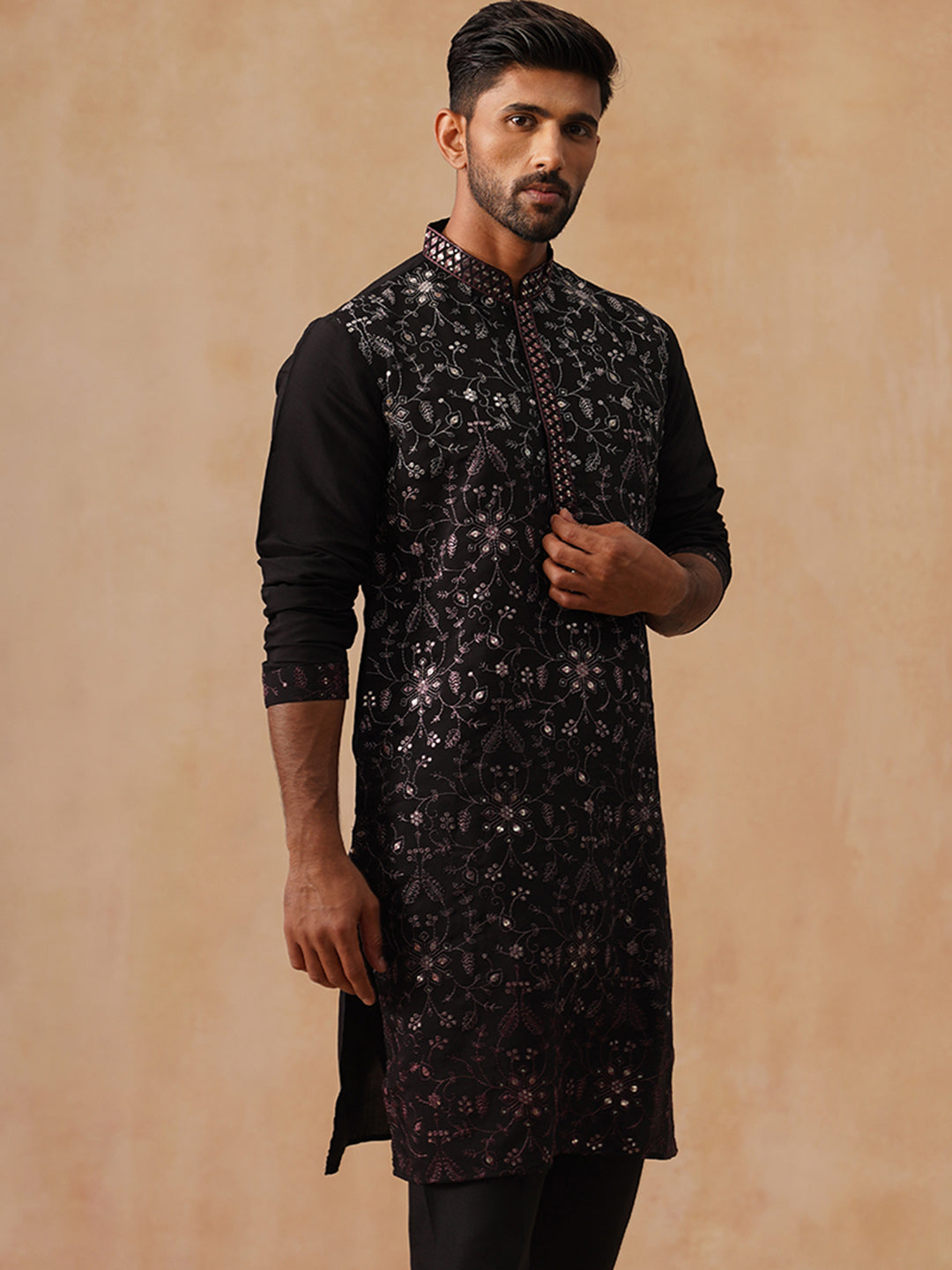 Silk Blend Embroidered Kurta