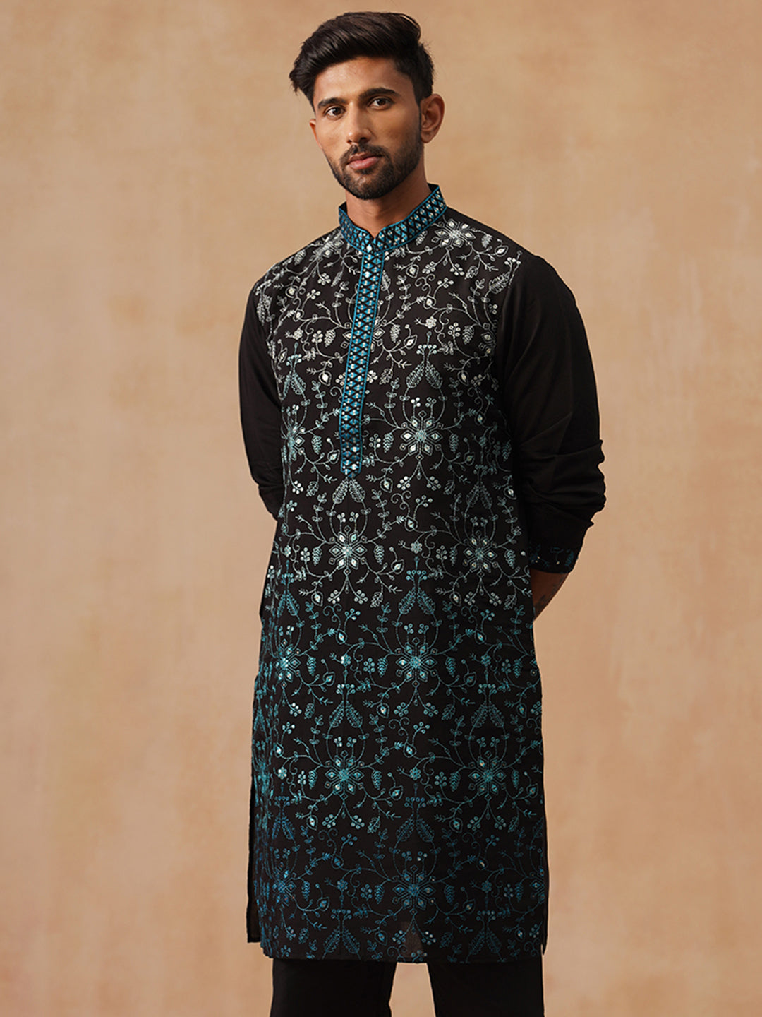 Silk Blend Embroidered Kurta